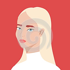 Portrait of a beautiful half turn woman. Young blonde girl. Fashion and beauty. Female. Avatar for social networks