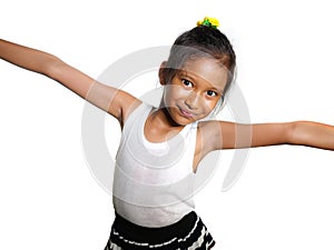 Portrait of beautiful happy and excited mixed ethnicity female child smiling cheerful the young girl having fun in kid happiness