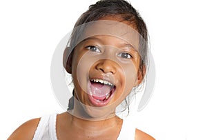 Portrait of beautiful happy and excited mixed ethnicity female child smiling cheerful the young girl having fun in kid happiness