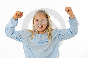 Portrait of a beautiful happy, successful girl celebrating victory. Human emotions facial expression