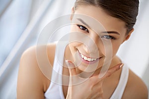 Portrait Beautiful Happy Woman With White Teeth Smiling. Beauty.