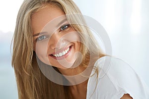 Portrait Beautiful Happy Woman With White Teeth Smiling. Beauty