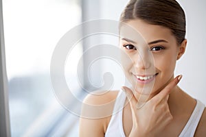 Portrait Beautiful Happy Woman With White Teeth Smiling. Beauty.