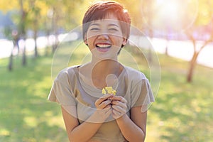 Portrait beautiful head shot of younger asian woman happiness em