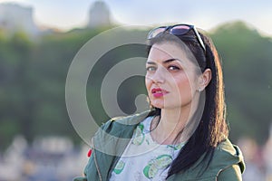 Portrait of a beautiful honest woman on the street