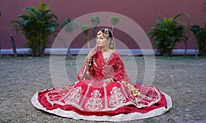 Portrait of beautiful Indian Punjabi bride. photo
