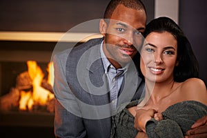 Portrait of beautiful interracial couple smiling photo