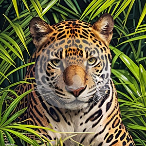 Portrait of a beautiful jaguar in the jungle.