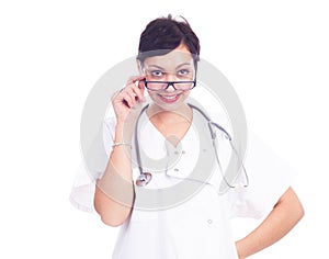 Portrait of beautiful laughing female doctor