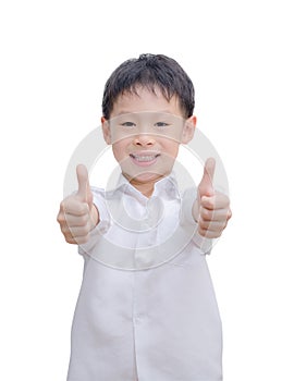 Portrait of beautiful little boy giving you thumbs up