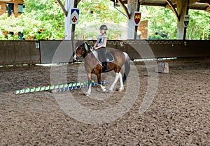 Portrait of a beautiful little girl on her pony