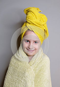 Portrait of beautiful little girl after shower