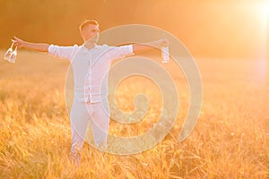 Portrait of beautiful man in summer day