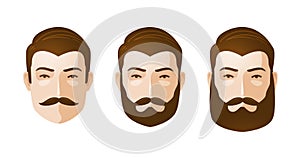 Portrait of beautiful men. Man with beard and mustache. Cartoon vector illustration