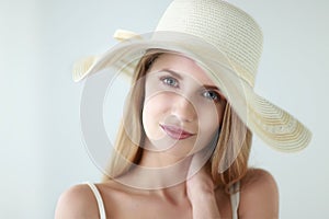 Portrait of beautiful model in hat ,isolated on