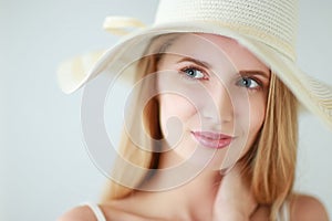 Portrait of beautiful model in hat ,isolated on white background