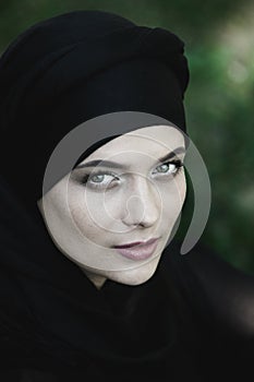 Portrait of a beautiful muslim woman. Young arabian woman in hijab