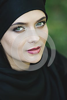 Portrait of a beautiful muslim woman. Young arabian woman in hijab