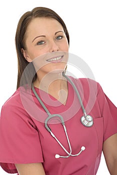 Portrait Of A Beautiful Natural Young Female Doctor Smiling with a Stethoscope