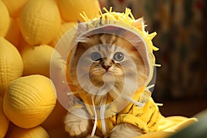 Portrait of a beautiful Persian cat dressed in pineapple fruit