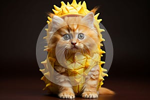 Portrait of a beautiful Persian cat dressed in pineapple fruit