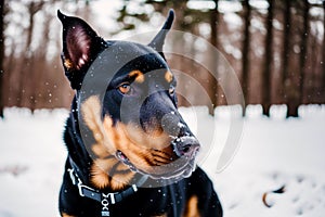 Portrait of a beautiful purebred doberman dog in the park. Generative AI