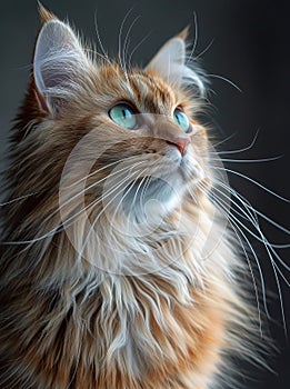 Portrait of beautiful red fluffy cat with green eyes