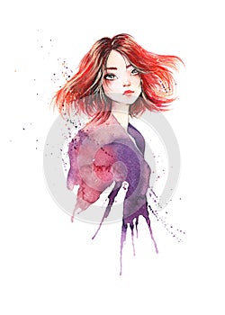 Portrait of beautiful redhead girl with a melancholic dreamy look