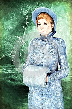 Portrait of a Beautiful Regency style Woman in Outdoor Costume