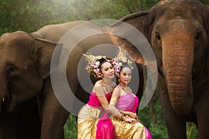 Portrait of Beautiful rural thai woman wear thai dress