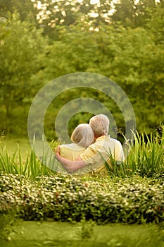 Portrait of beautiful senior couple hugging in the park