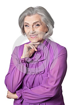 Portrait of beautiful senior woman on white background