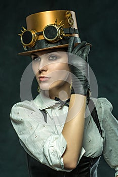 Portrait of a beautiful steampunk girl