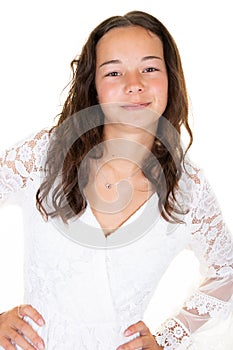 Portrait of beautiful teen girl smiling looking at camera