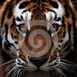 Portrait of a beautiful tiger. Big cat close-up. Tiger looks at you, portrait of a tiger. Portrait of a big cat