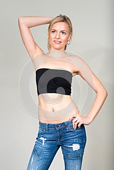 Portrait of beautiful woman with blonde hair wearing underwear