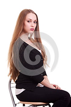 Portrait of beautiful woman with blonde long hair