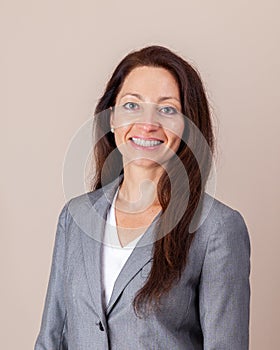 portrait of a beautiful woman or business woman lady in gray suit