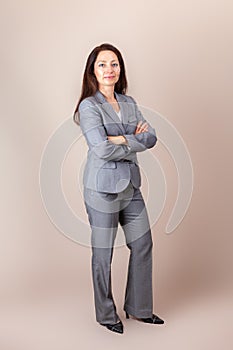 portrait of a beautiful woman or business woman lady in gray suit