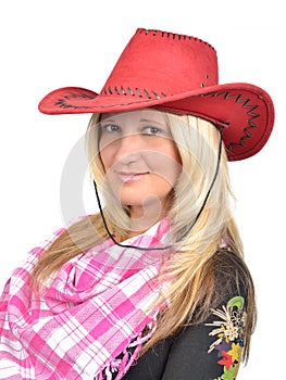 Portrait of a beautiful woman with cowboy's hat