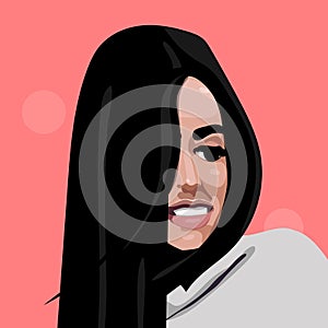 Portrait of beautiful woman face straight portrait vector illustration