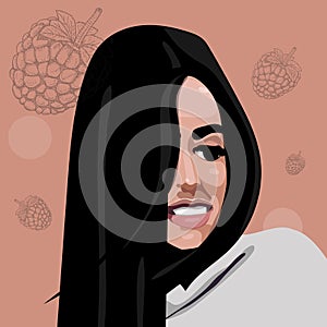 Portrait of beautiful woman face straight vector illustration