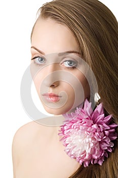 Portrait Beautiful woman flower isolated