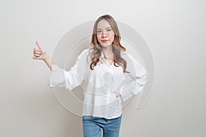 Portrait beautiful woman with hand show ok or agree hand sign