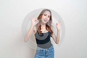 Portrait beautiful woman with hand show ok or agree hand sign