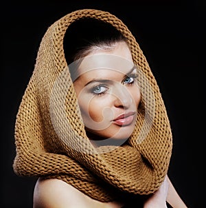 Portrait of beautiful woman with a hood