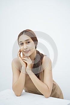 Portrait of beautiful woman on isolated on white background
