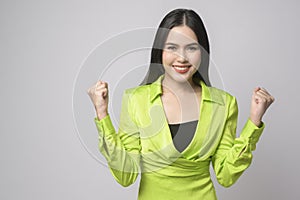 Portrait of beautiful woman over white background studio