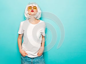 Portrait of beautiful woman posing in studio