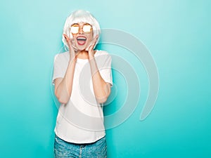 Portrait of beautiful woman posing in studio